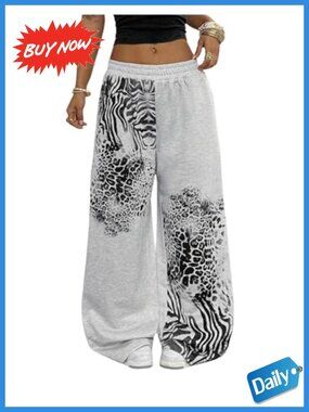 Y2K Goth Leopard Print Baggy Sweatpants Wide Leg Long Pants Loose Fit